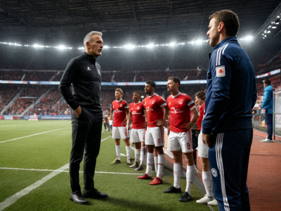 教练在场边布置战术并观察比赛走势的场景
